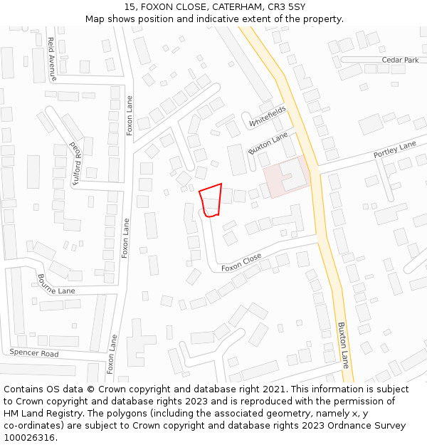 15, FOXON CLOSE, CATERHAM, CR3 5SY: Location map and indicative extent of plot