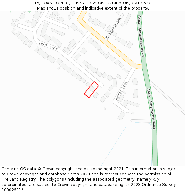 15, FOXS COVERT, FENNY DRAYTON, NUNEATON, CV13 6BG: Location map and indicative extent of plot