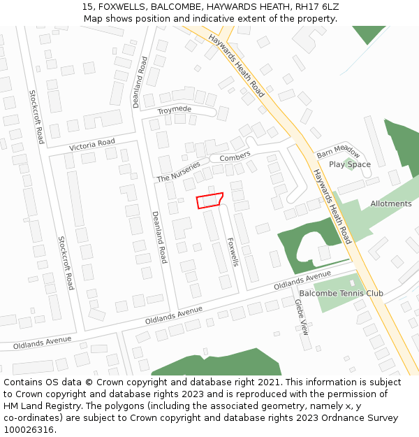 15, FOXWELLS, BALCOMBE, HAYWARDS HEATH, RH17 6LZ: Location map and indicative extent of plot