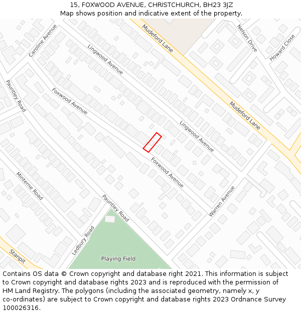 15, FOXWOOD AVENUE, CHRISTCHURCH, BH23 3JZ: Location map and indicative extent of plot
