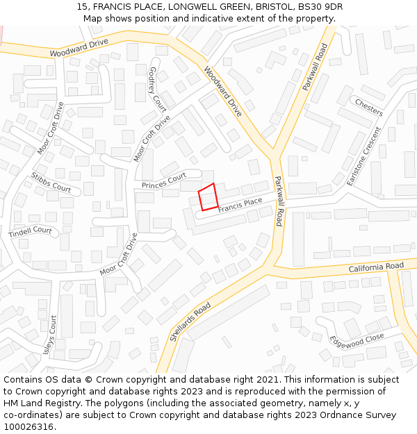 15, FRANCIS PLACE, LONGWELL GREEN, BRISTOL, BS30 9DR: Location map and indicative extent of plot