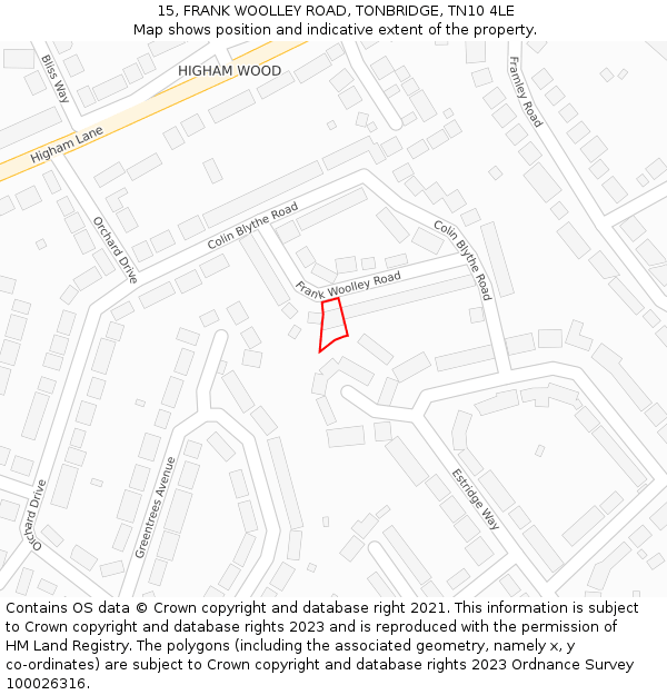 15, FRANK WOOLLEY ROAD, TONBRIDGE, TN10 4LE: Location map and indicative extent of plot