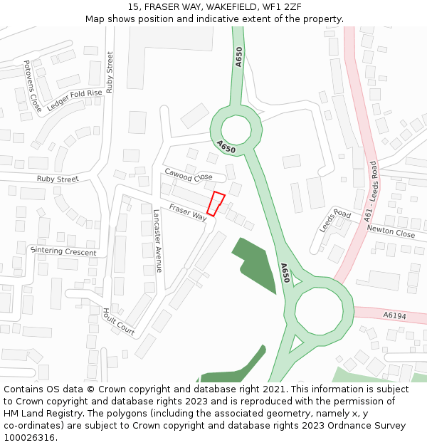 15, FRASER WAY, WAKEFIELD, WF1 2ZF: Location map and indicative extent of plot