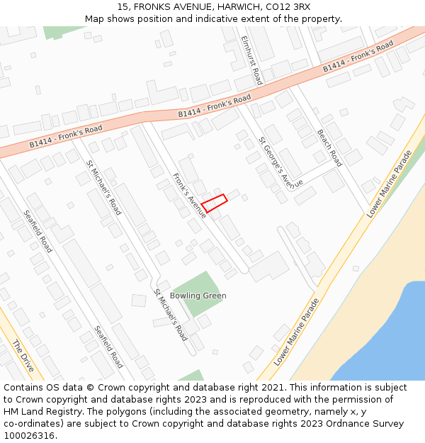 15, FRONKS AVENUE, HARWICH, CO12 3RX: Location map and indicative extent of plot