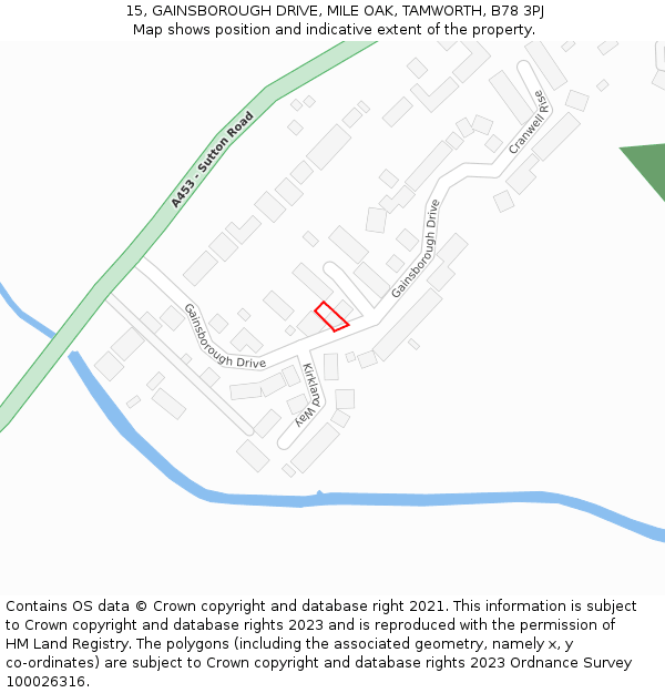 15, GAINSBOROUGH DRIVE, MILE OAK, TAMWORTH, B78 3PJ: Location map and indicative extent of plot