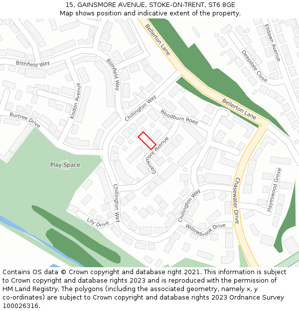 15, GAINSMORE AVENUE, STOKE-ON-TRENT, ST6 8GE: Location map and indicative extent of plot