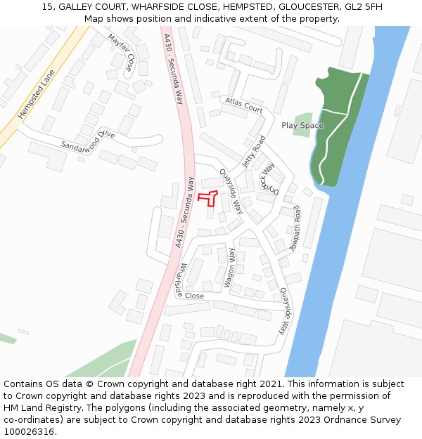 15, GALLEY COURT, WHARFSIDE CLOSE, HEMPSTED, GLOUCESTER, GL2 5FH: Location map and indicative extent of plot