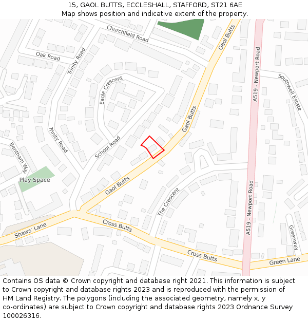 15, GAOL BUTTS, ECCLESHALL, STAFFORD, ST21 6AE: Location map and indicative extent of plot