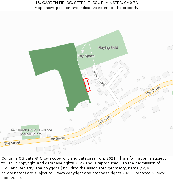 15, GARDEN FIELDS, STEEPLE, SOUTHMINSTER, CM0 7JY: Location map and indicative extent of plot