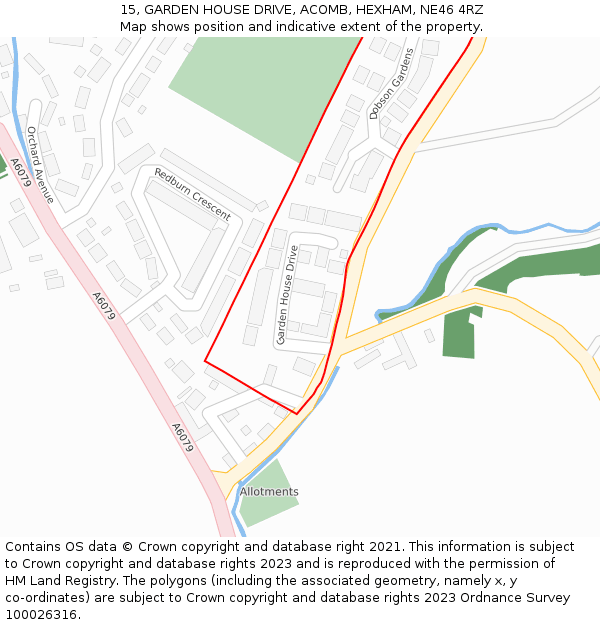 15, GARDEN HOUSE DRIVE, ACOMB, HEXHAM, NE46 4RZ: Location map and indicative extent of plot