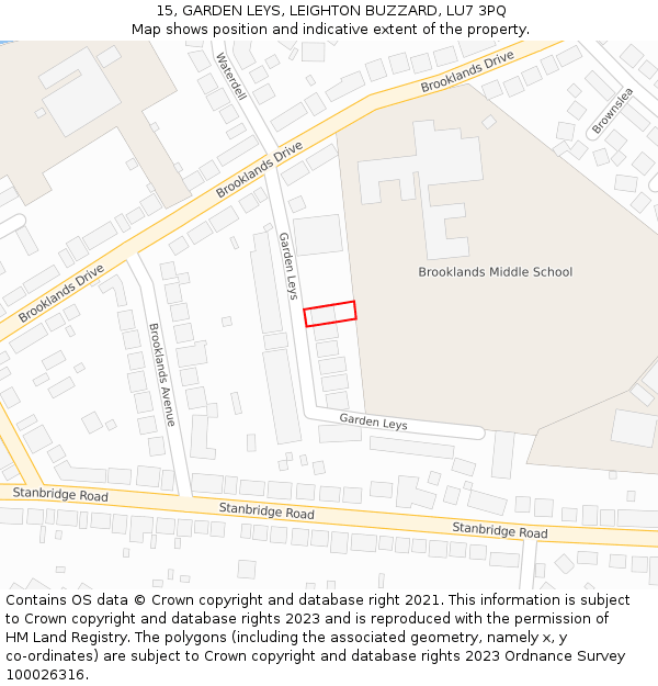 15, GARDEN LEYS, LEIGHTON BUZZARD, LU7 3PQ: Location map and indicative extent of plot