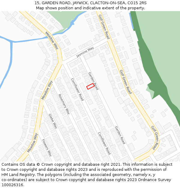 15, GARDEN ROAD, JAYWICK, CLACTON-ON-SEA, CO15 2RS: Location map and indicative extent of plot