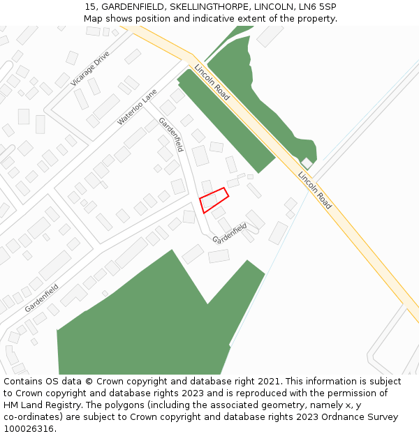 15, GARDENFIELD, SKELLINGTHORPE, LINCOLN, LN6 5SP: Location map and indicative extent of plot