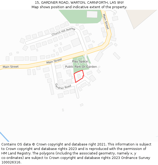 15, GARDNER ROAD, WARTON, CARNFORTH, LA5 9NY: Location map and indicative extent of plot