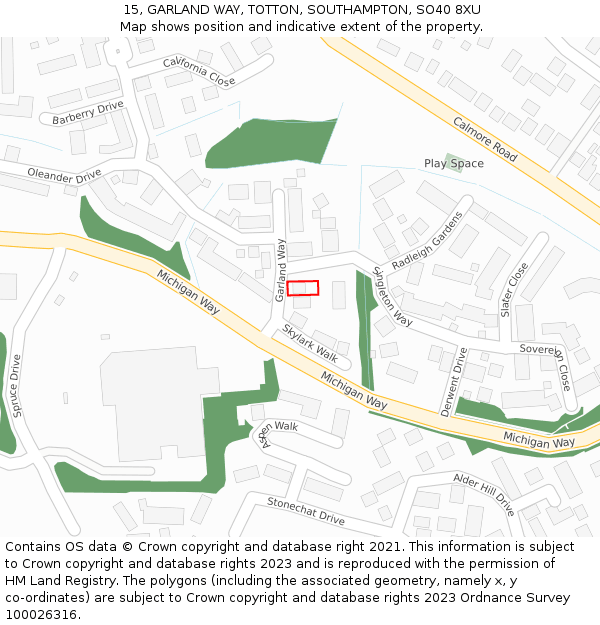 15, GARLAND WAY, TOTTON, SOUTHAMPTON, SO40 8XU: Location map and indicative extent of plot