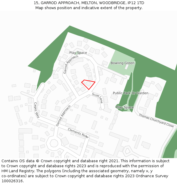 15, GARROD APPROACH, MELTON, WOODBRIDGE, IP12 1TD: Location map and indicative extent of plot