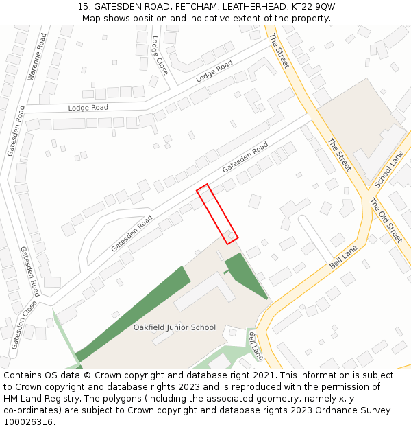 15, GATESDEN ROAD, FETCHAM, LEATHERHEAD, KT22 9QW: Location map and indicative extent of plot