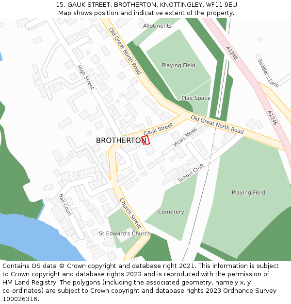 15, GAUK STREET, BROTHERTON, KNOTTINGLEY, WF11 9EU: Location map and indicative extent of plot