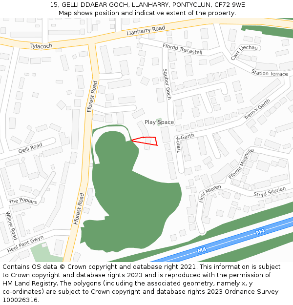 15, GELLI DDAEAR GOCH, LLANHARRY, PONTYCLUN, CF72 9WE: Location map and indicative extent of plot