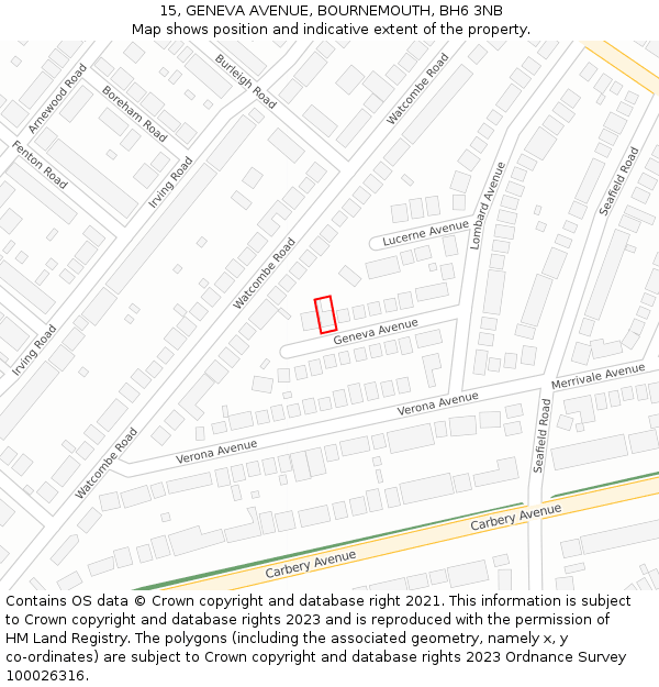 15, GENEVA AVENUE, BOURNEMOUTH, BH6 3NB: Location map and indicative extent of plot