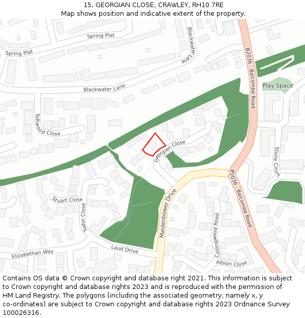 15, GEORGIAN CLOSE, CRAWLEY, RH10 7RE: Location map and indicative extent of plot