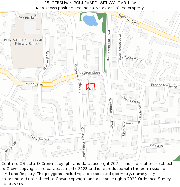 15, GERSHWIN BOULEVARD, WITHAM, CM8 1HW: Location map and indicative extent of plot