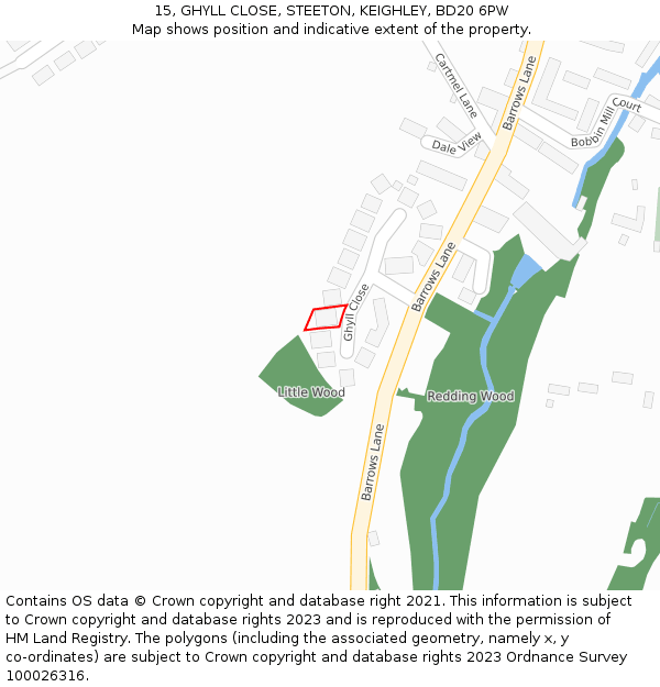 15, GHYLL CLOSE, STEETON, KEIGHLEY, BD20 6PW: Location map and indicative extent of plot