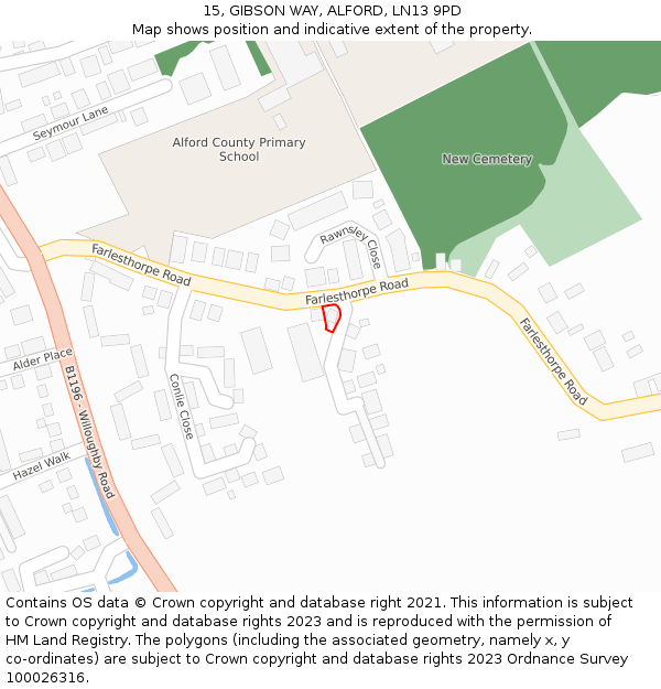 15, GIBSON WAY, ALFORD, LN13 9PD: Location map and indicative extent of plot