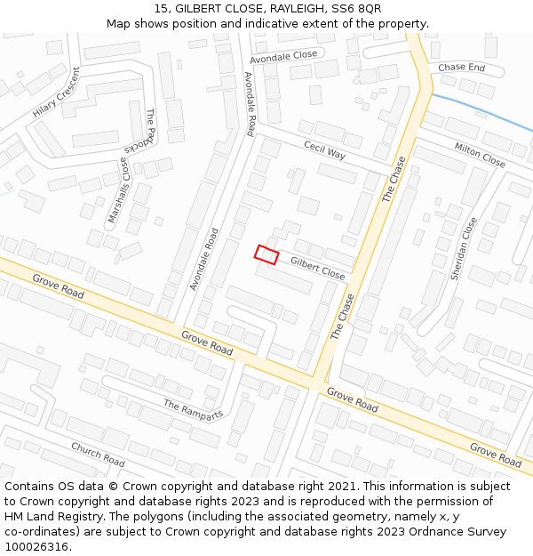 15, GILBERT CLOSE, RAYLEIGH, SS6 8QR: Location map and indicative extent of plot