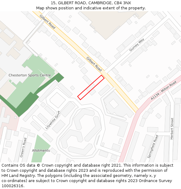 15, GILBERT ROAD, CAMBRIDGE, CB4 3NX: Location map and indicative extent of plot
