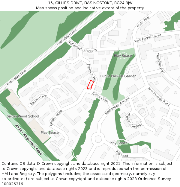 15, GILLIES DRIVE, BASINGSTOKE, RG24 9JW: Location map and indicative extent of plot