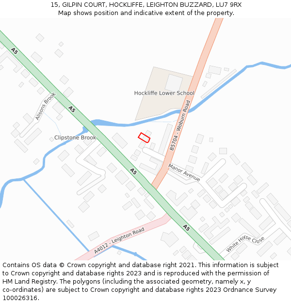 15, GILPIN COURT, HOCKLIFFE, LEIGHTON BUZZARD, LU7 9RX: Location map and indicative extent of plot