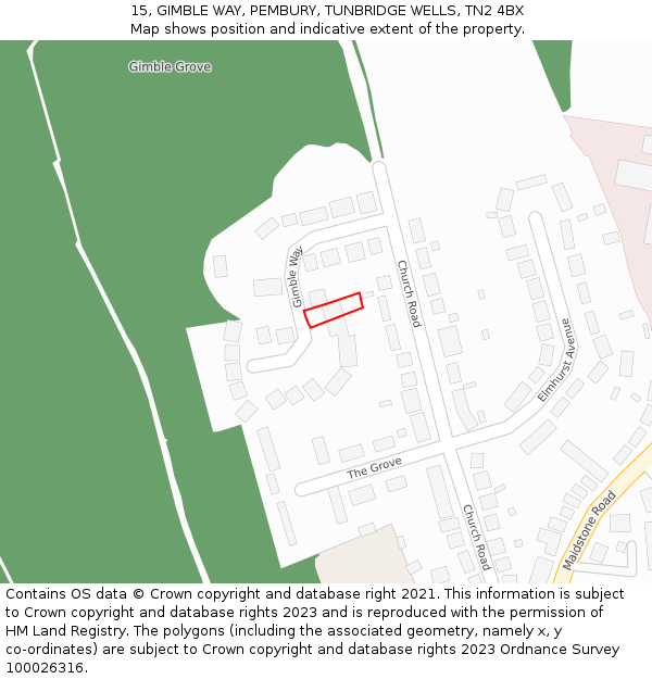 15, GIMBLE WAY, PEMBURY, TUNBRIDGE WELLS, TN2 4BX: Location map and indicative extent of plot