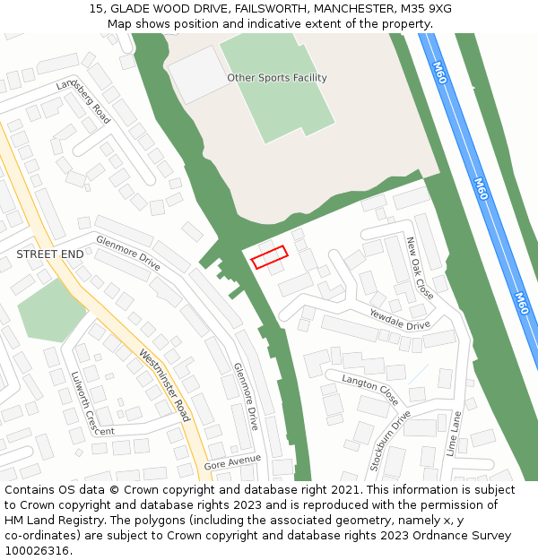 15, GLADE WOOD DRIVE, FAILSWORTH, MANCHESTER, M35 9XG: Location map and indicative extent of plot