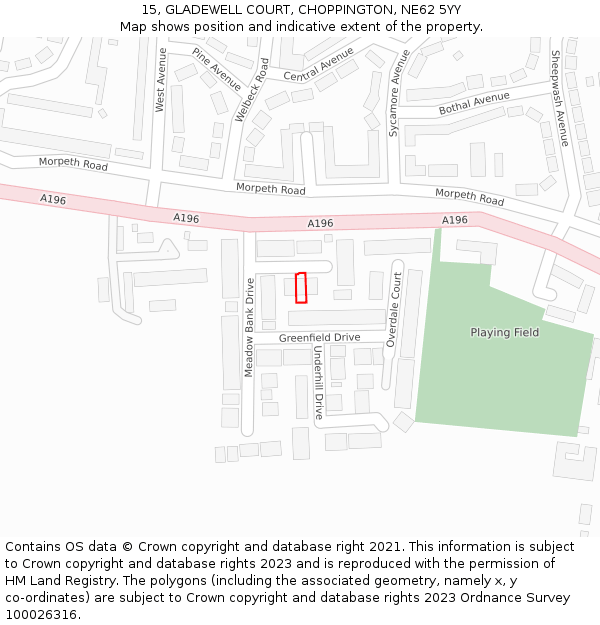 15, GLADEWELL COURT, CHOPPINGTON, NE62 5YY: Location map and indicative extent of plot