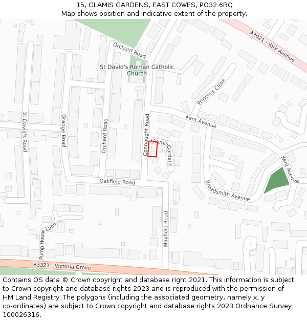 15, GLAMIS GARDENS, EAST COWES, PO32 6BQ: Location map and indicative extent of plot