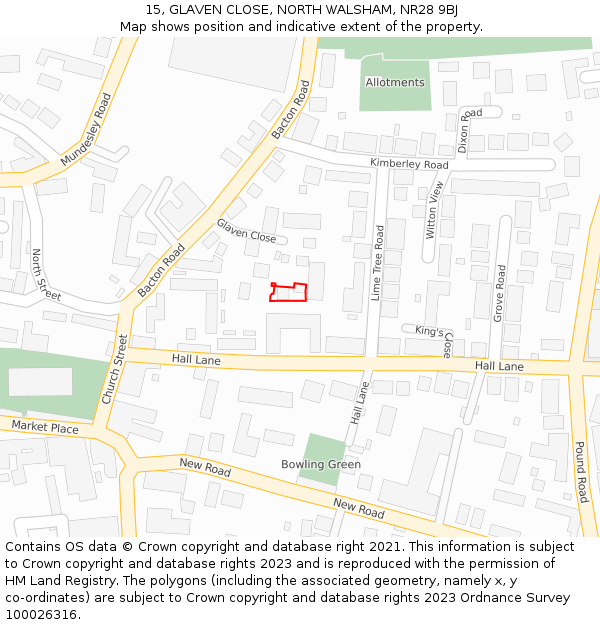 15, GLAVEN CLOSE, NORTH WALSHAM, NR28 9BJ: Location map and indicative extent of plot