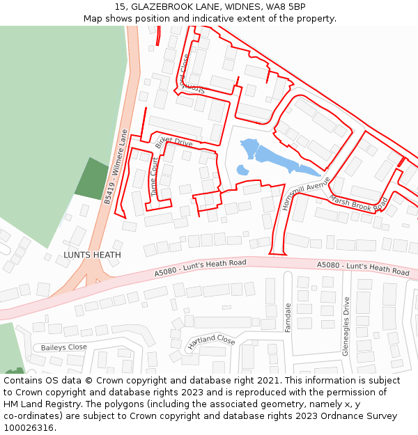 15, GLAZEBROOK LANE, WIDNES, WA8 5BP: Location map and indicative extent of plot