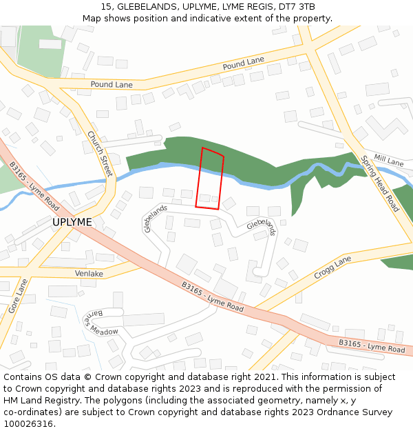 15, GLEBELANDS, UPLYME, LYME REGIS, DT7 3TB: Location map and indicative extent of plot