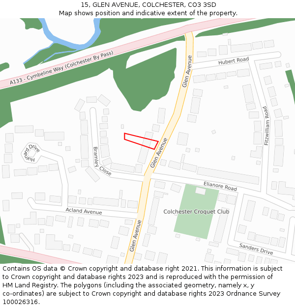 15, GLEN AVENUE, COLCHESTER, CO3 3SD: Location map and indicative extent of plot