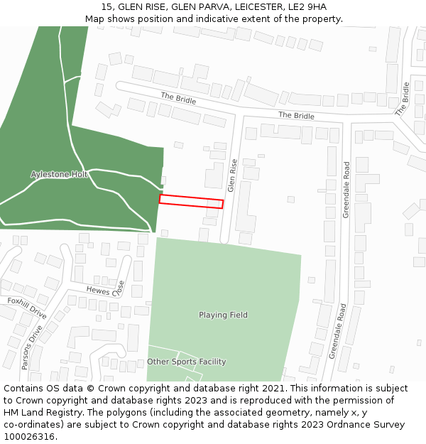 15, GLEN RISE, GLEN PARVA, LEICESTER, LE2 9HA: Location map and indicative extent of plot