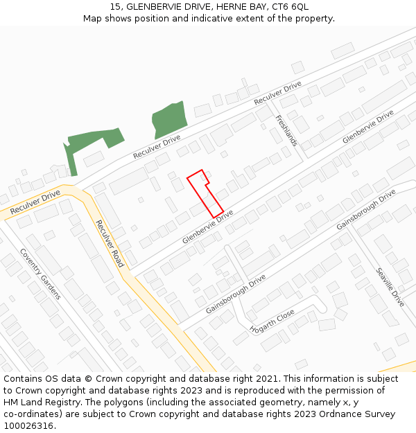 15, GLENBERVIE DRIVE, HERNE BAY, CT6 6QL: Location map and indicative extent of plot