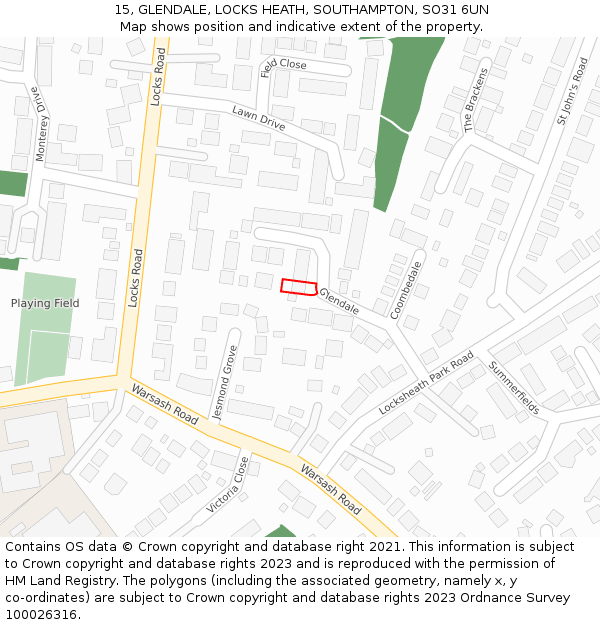 15, GLENDALE, LOCKS HEATH, SOUTHAMPTON, SO31 6UN: Location map and indicative extent of plot