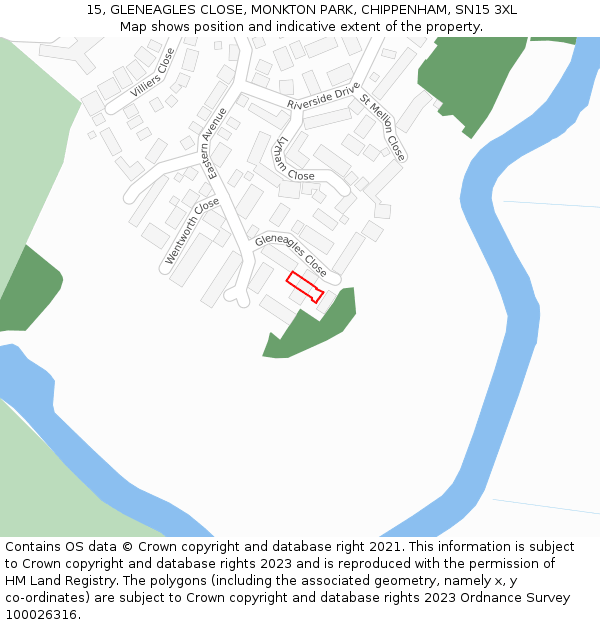 15, GLENEAGLES CLOSE, MONKTON PARK, CHIPPENHAM, SN15 3XL: Location map and indicative extent of plot