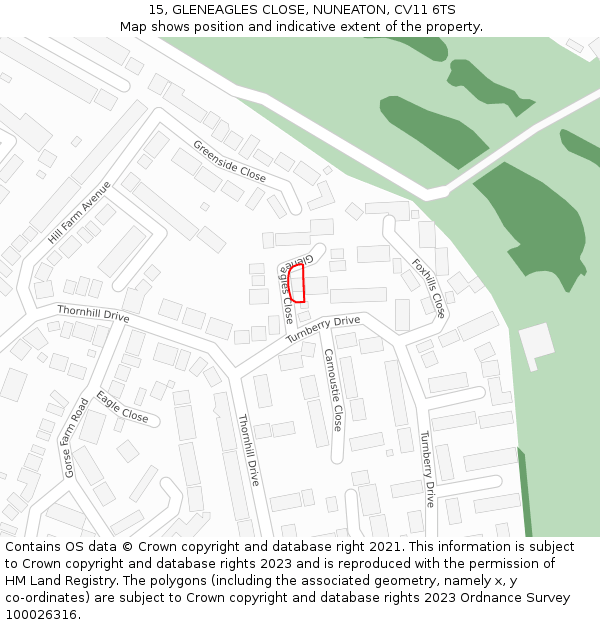 15, GLENEAGLES CLOSE, NUNEATON, CV11 6TS: Location map and indicative extent of plot