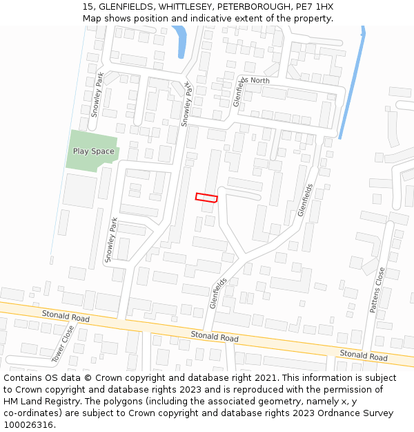 15, GLENFIELDS, WHITTLESEY, PETERBOROUGH, PE7 1HX: Location map and indicative extent of plot