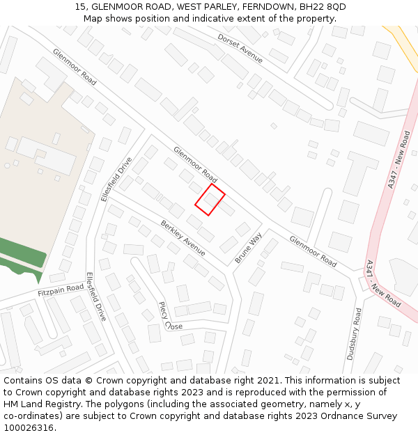 15, GLENMOOR ROAD, WEST PARLEY, FERNDOWN, BH22 8QD: Location map and indicative extent of plot