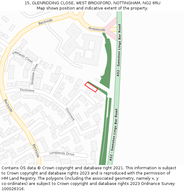 15, GLENRIDDING CLOSE, WEST BRIDGFORD, NOTTINGHAM, NG2 6RU: Location map and indicative extent of plot