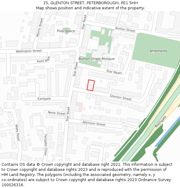 15, GLENTON STREET, PETERBOROUGH, PE1 5HH: Location map and indicative extent of plot