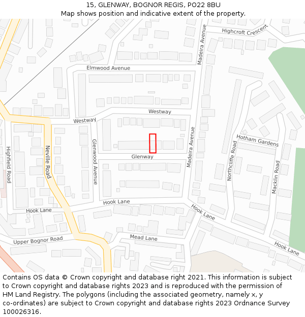 15, GLENWAY, BOGNOR REGIS, PO22 8BU: Location map and indicative extent of plot